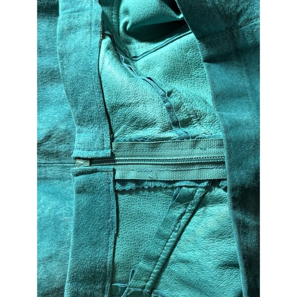 Teal Leather Western Skirt Fringe Concho L Cowgirl Rockabilly - Picture 8 of 8